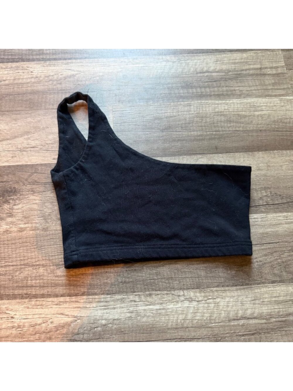 (BOGO 75% Off)  One-Shoulder Black Crop Top Made In Italy 96% Cotton/4%
